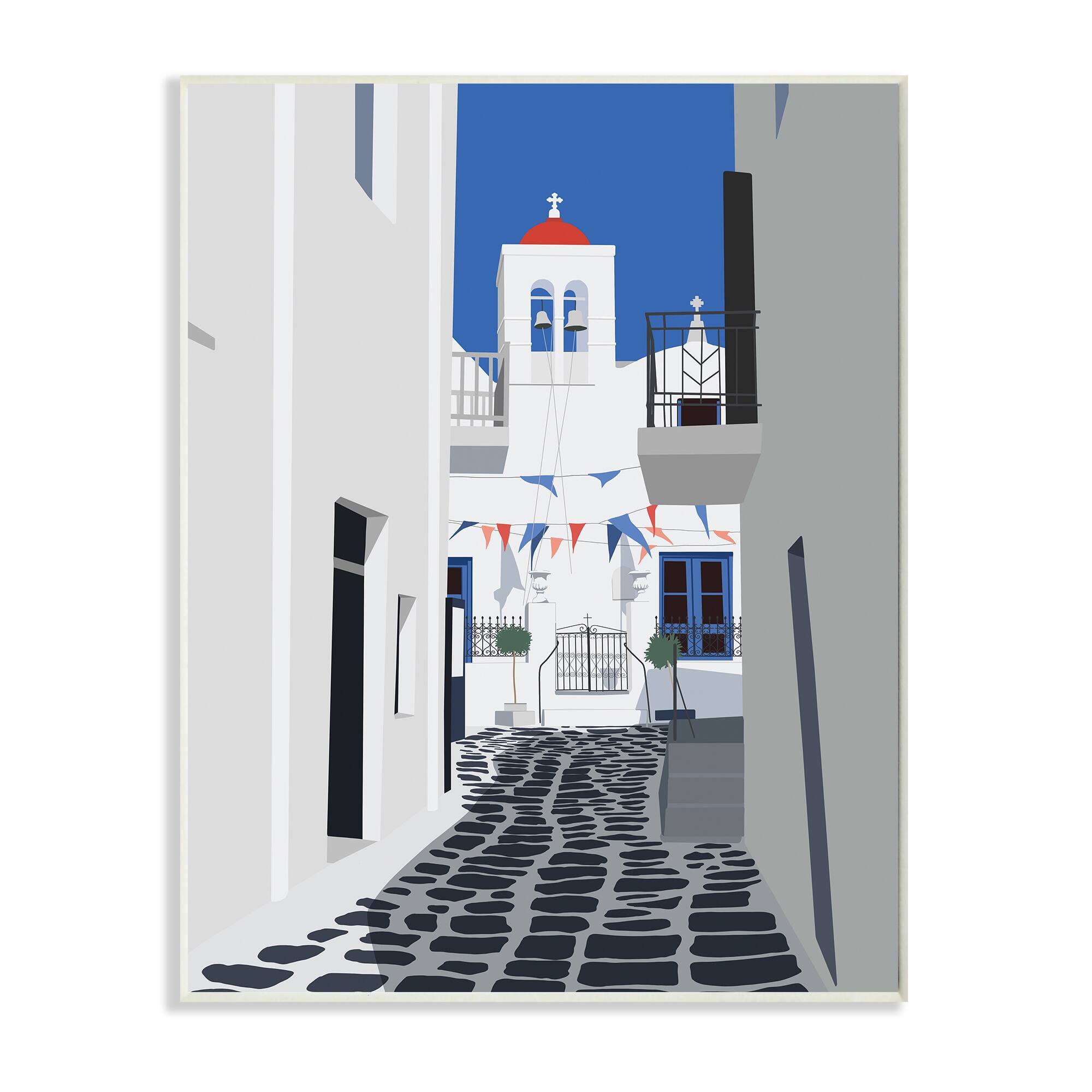 Stupell Industries European Coastal City Street Wooden Wall Plaque